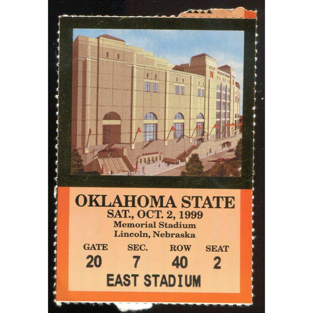 Vintage 1999 Nebraska Cornhuskers Oklahoma St Cowboys NCAA Football Ticket Stub